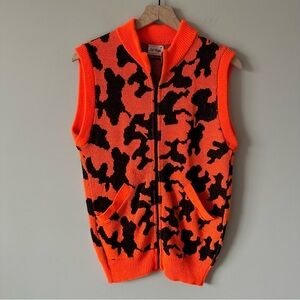 Bob Fratzke Winona Vintage Blaze Orange Camo Knit Vest Full Zip Hunting Gorpcorp